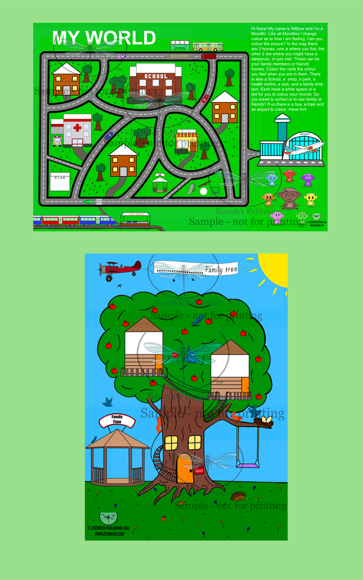 Works sheets, My World & Family Tree bundle. By Zoomdek Publishing.